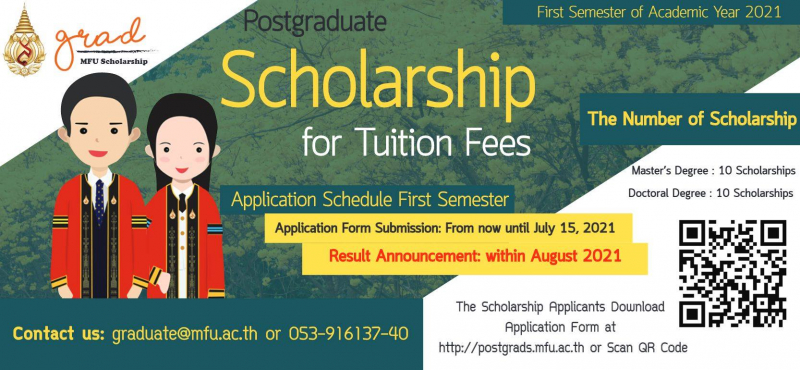 Notification of Mae Fah Luang University Postgraduate Scholarship for Tuition Fees for Academic Year 2021